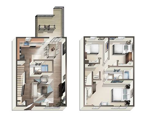 Floor plan for 3 beds, 2 baths, 1100 sqft